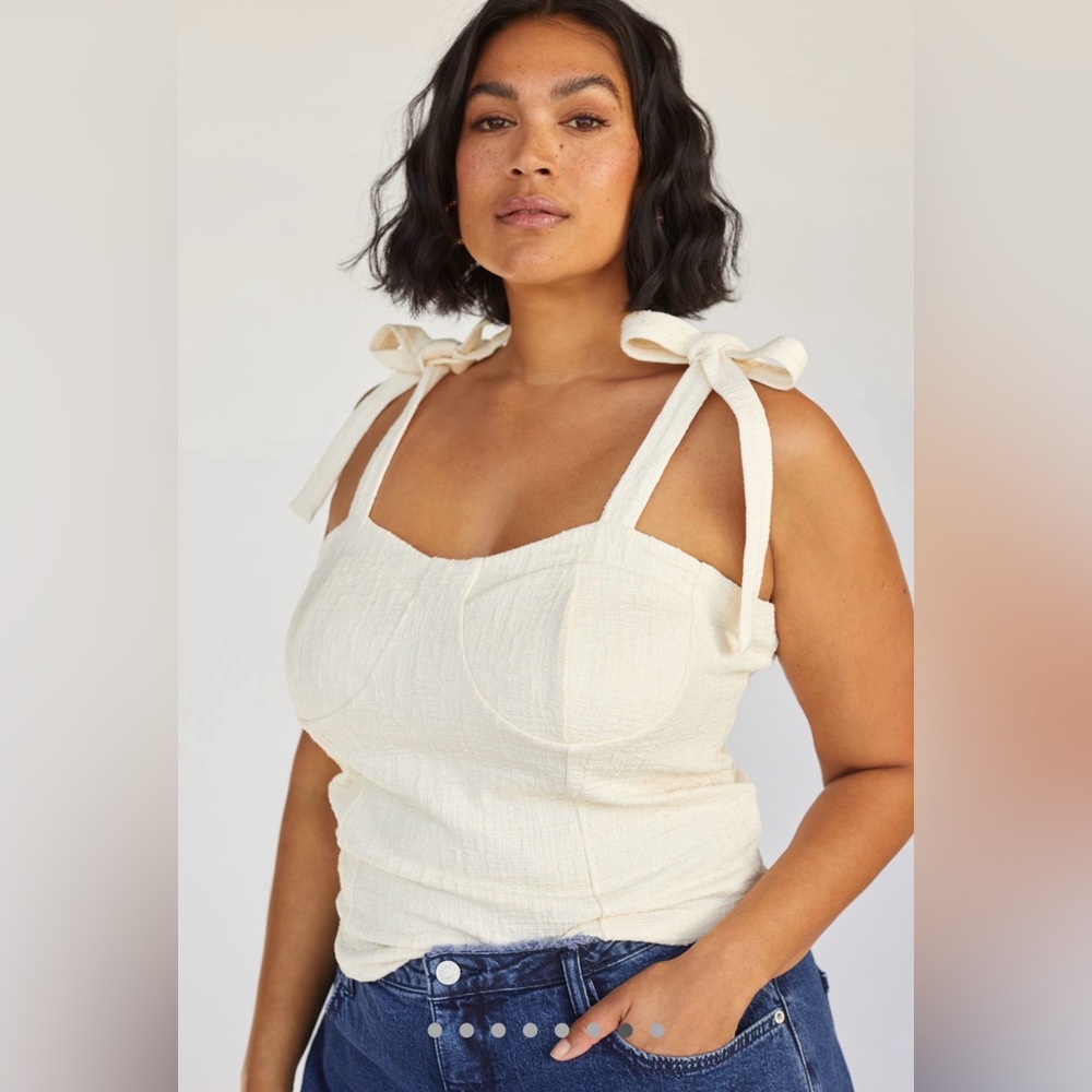Anthro Maeve Ivory Tie Shoulder Corset Tank Top Textured Bustier 2XL